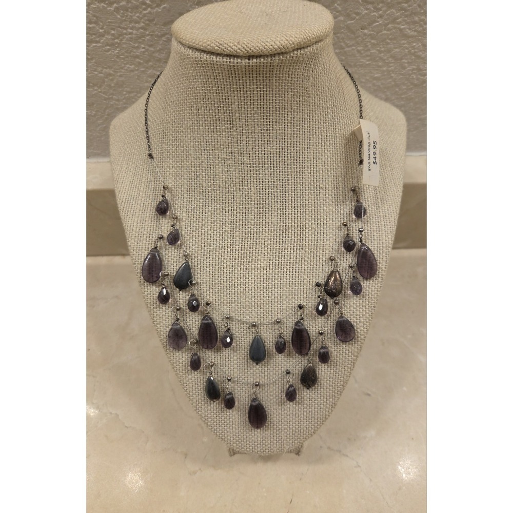 Coldwater‎ Creek Purple Glass Teardrop 2 Strand Necklace 17.5-19.5"